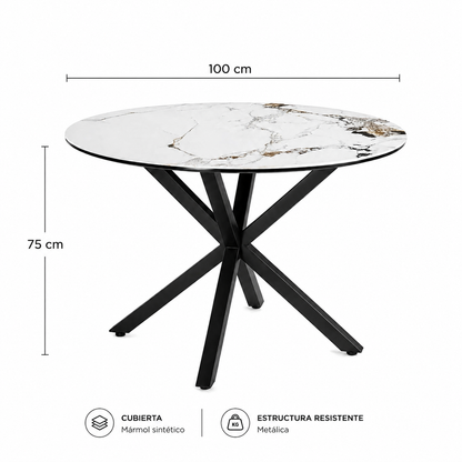 Mesa Cross Stone Black Redonda 100Cm
