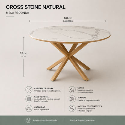 Mesa Cross Stone Wood Redonda 120 Cm