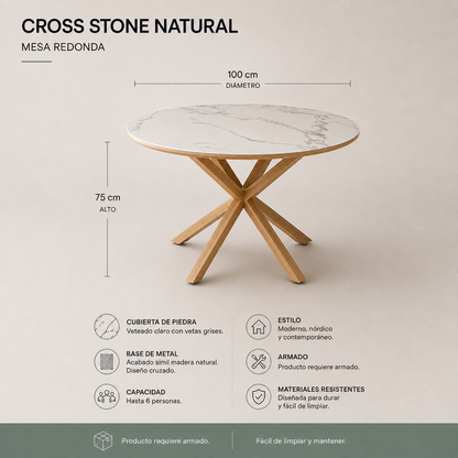 Mesa Cross Stone Wood Redonda 100 Cm