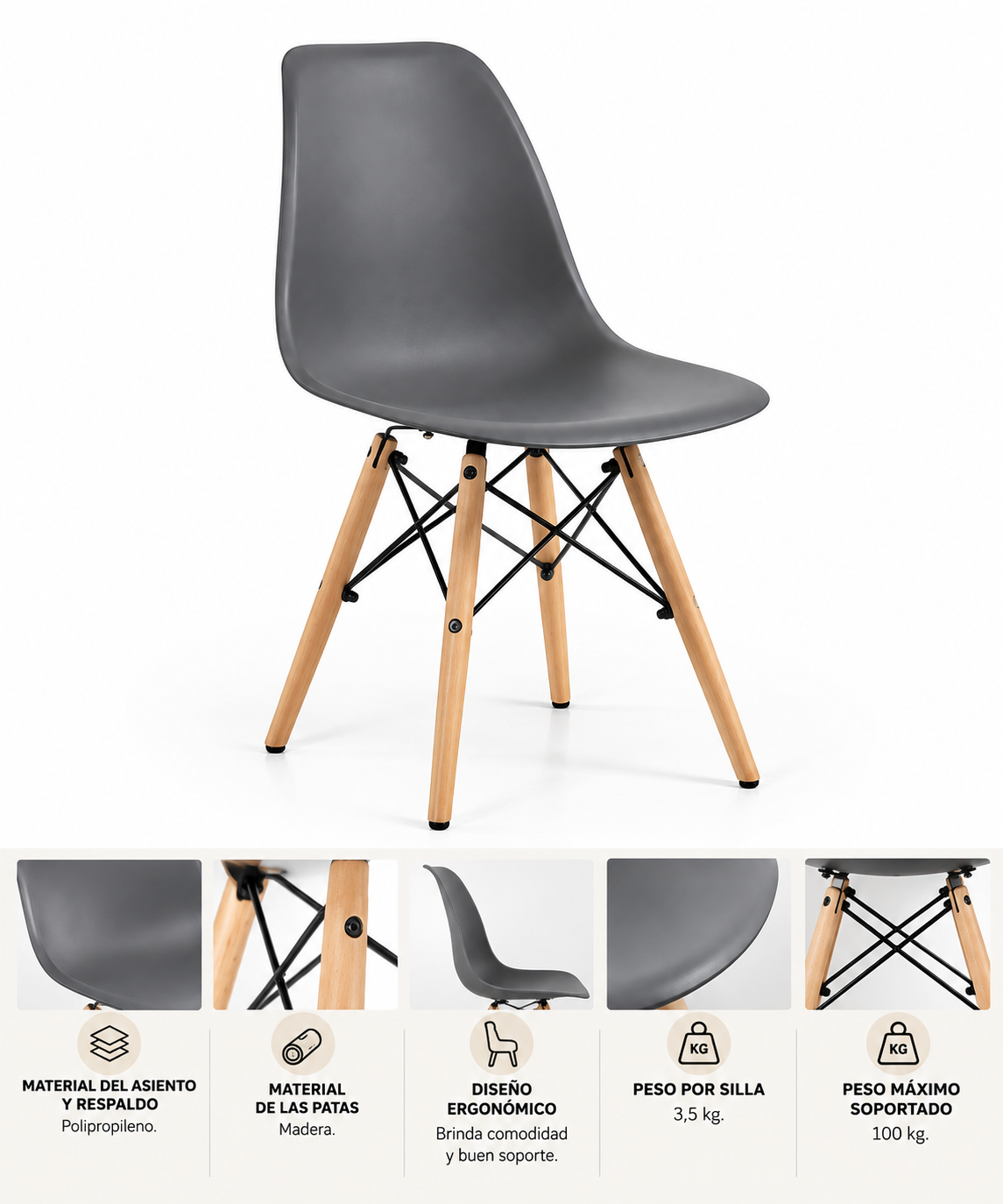 Comedor Cuadrado Eames Clásico 4P