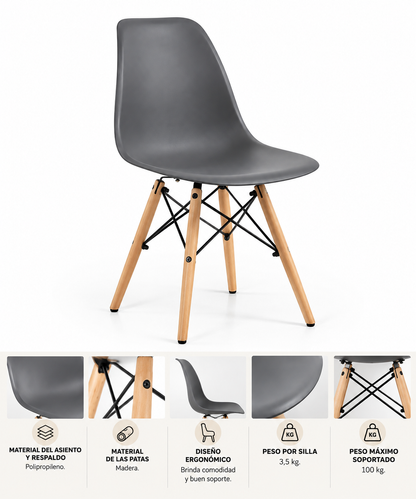 Comedor Cuadrado Eames Clásico 4P