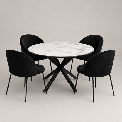 Comedor Cross Redondo Gabrielle Stone Black 4P