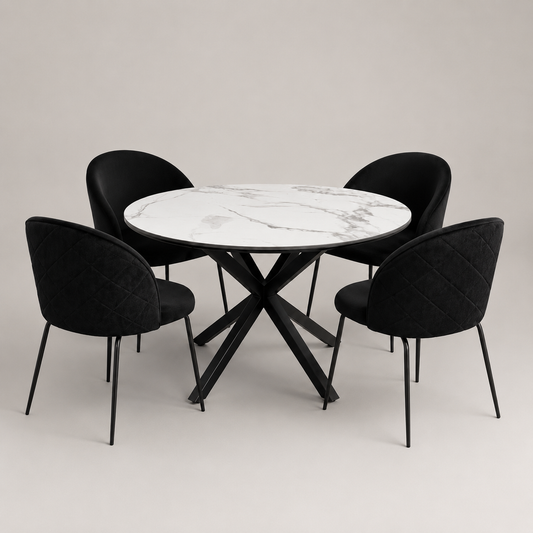 Comedor Cross Redondo Gabrielle Stone Black 4P