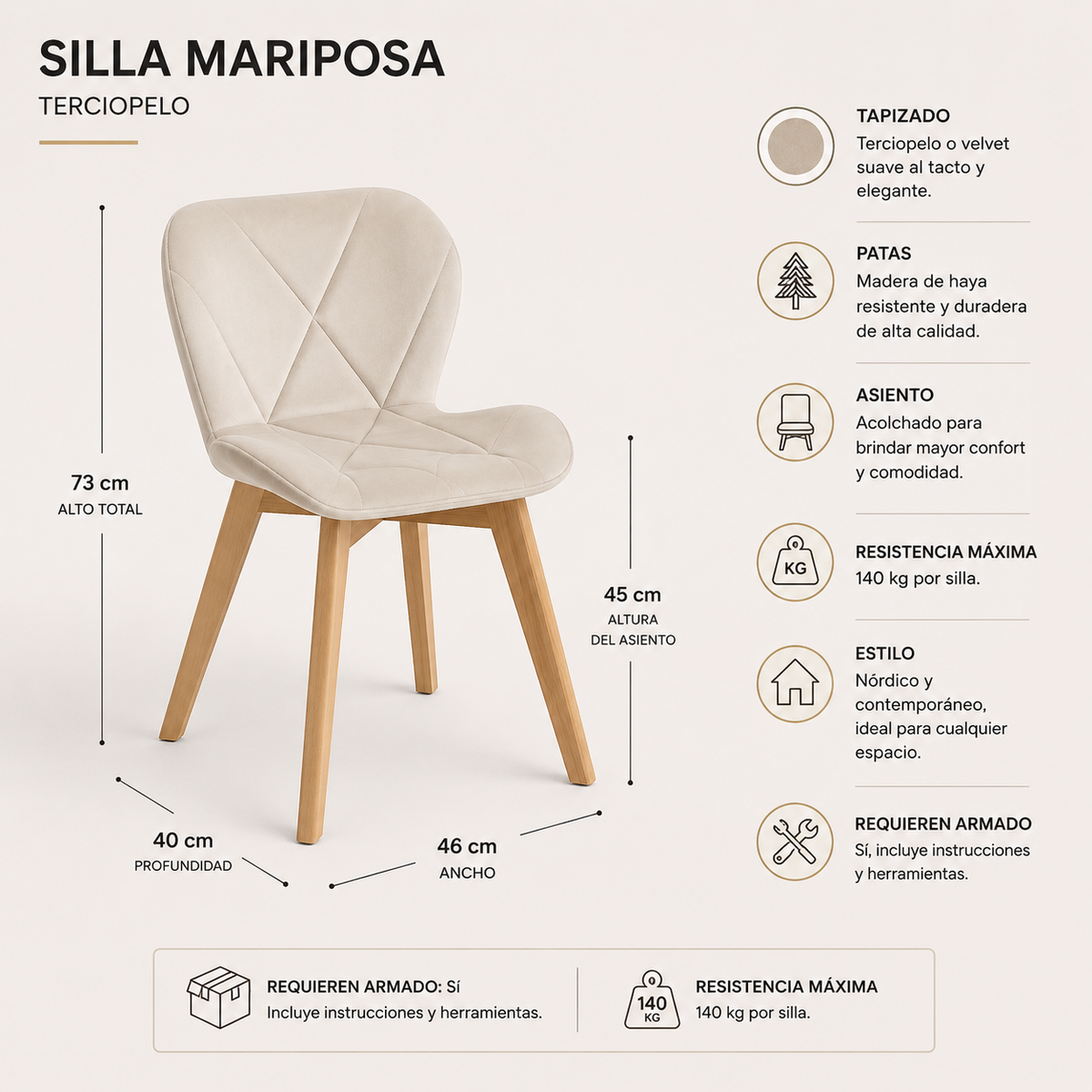 Comedor Mariposa Rectangular Bursa Terciopelo 6p