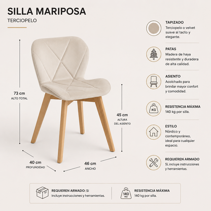 Comedor Mariposa Rectangular Bursa Terciopelo 6p