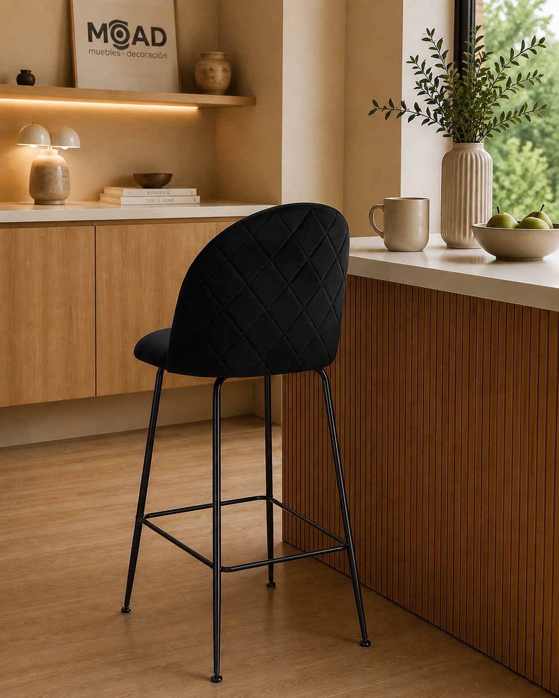 Taburete Tokio Felpa Black 66cm Diseño con rombo