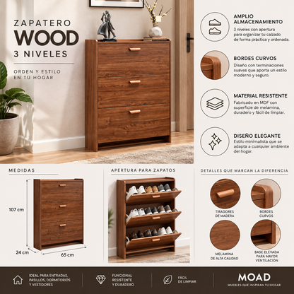 Zapatero wood 3 niveles