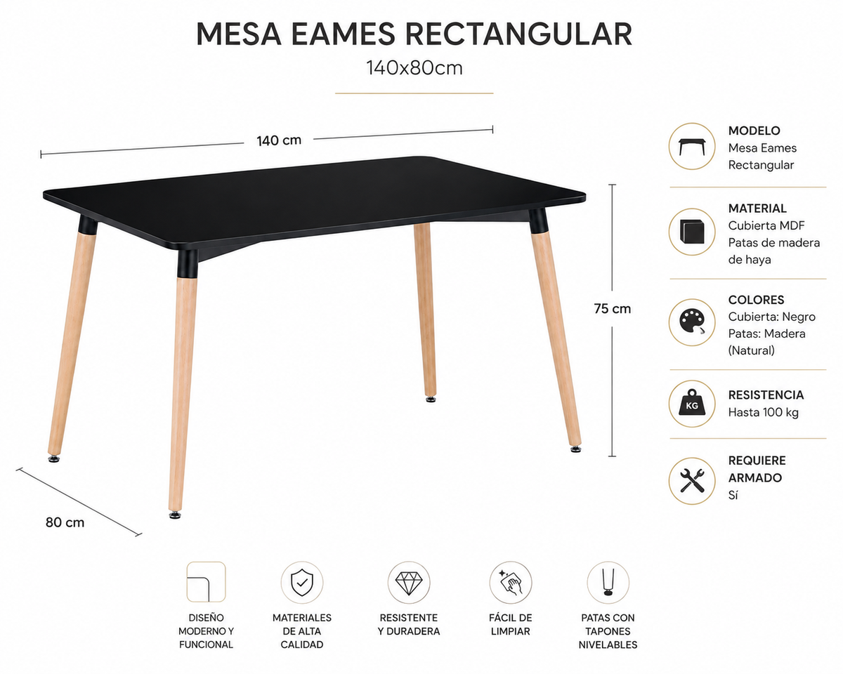 Mesa Eames rectangular 140cm
