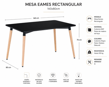 Mesa Eames rectangular 140cm