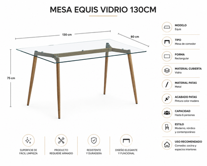 Mesa Equis Vidrio 130 Cm