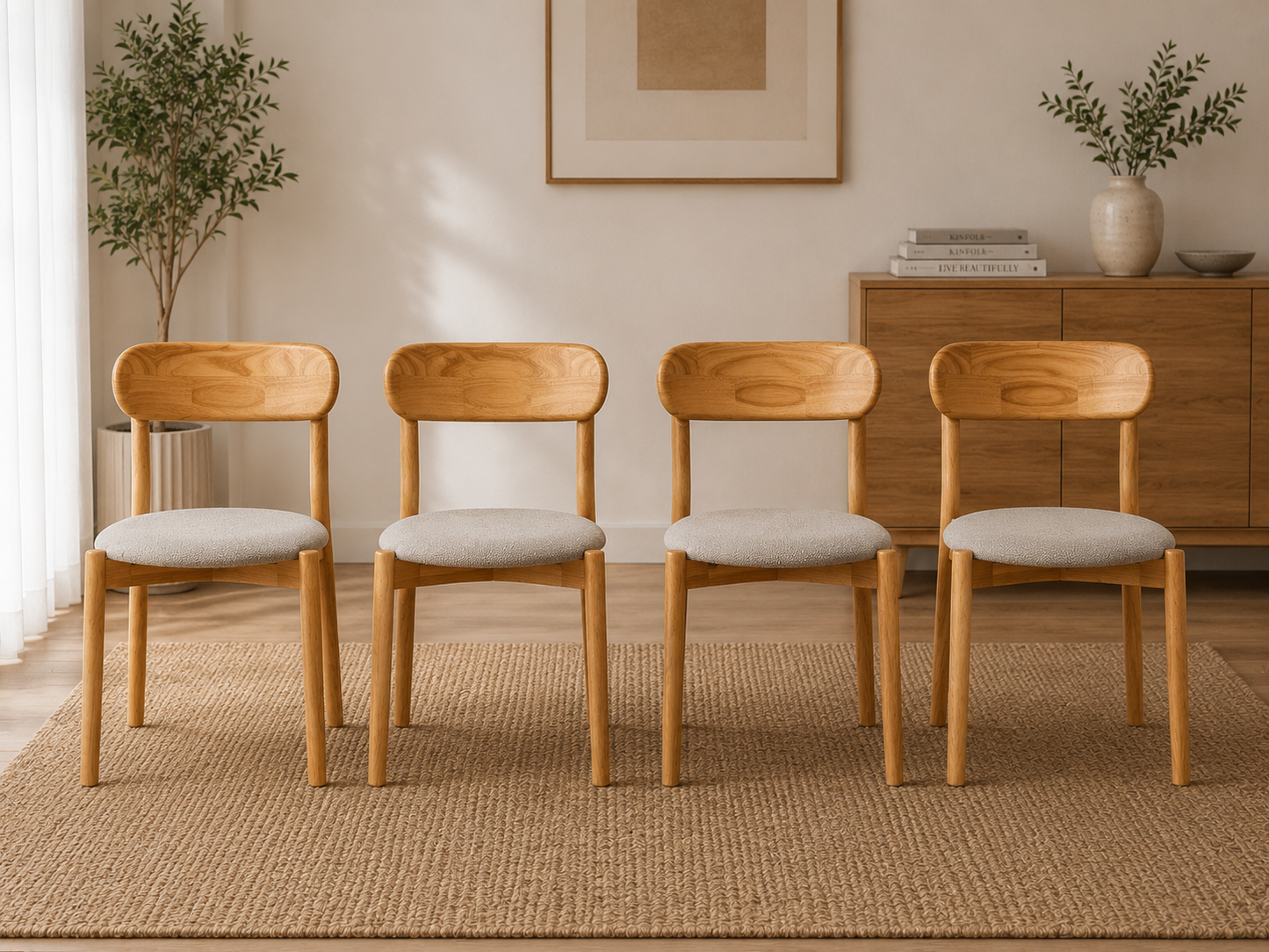 Pack 4 Sillas fresno con asiento tapizado y acolchado