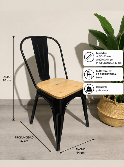 Pack x4 Silla Tolix Asiento Madera Clara