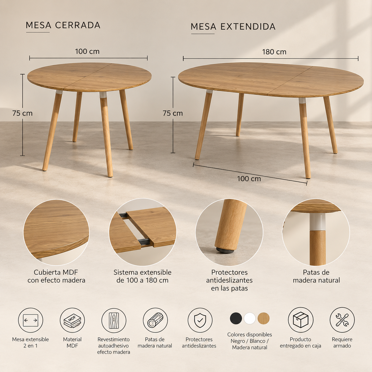 Comedor Extensible 2 en 1 Gabrielle Lino 4 a 8 Personas