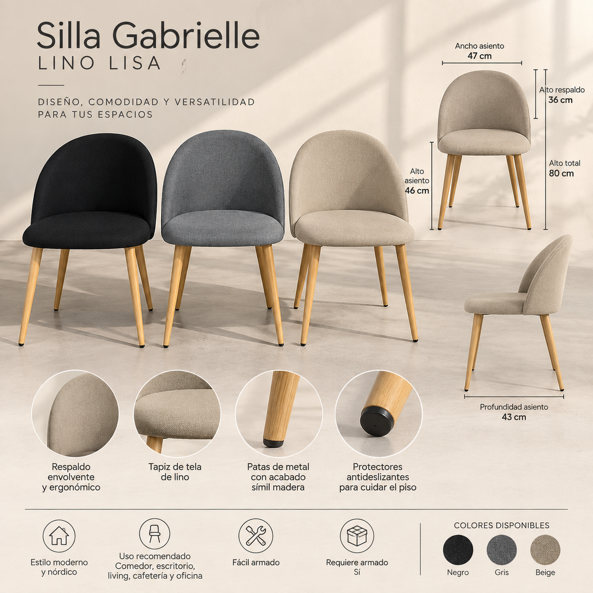 Comedor Extensible 2 en 1 Gabrielle Lino 4 a 8 Personas