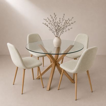 Comedor Redondo 4P Clinton Lino (pata simil madera)
