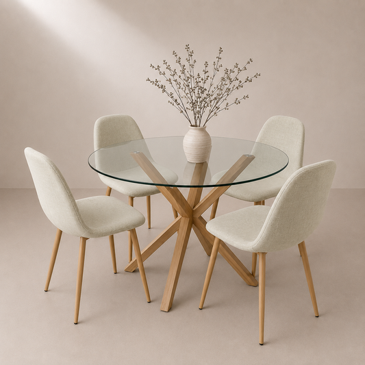 Comedor Redondo 4P Clinton Lino (pata simil madera)