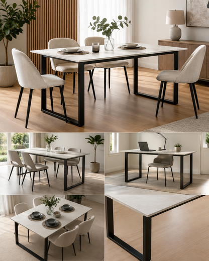 Mesa Mineiro Símil Mármol 160cm Patas Negras