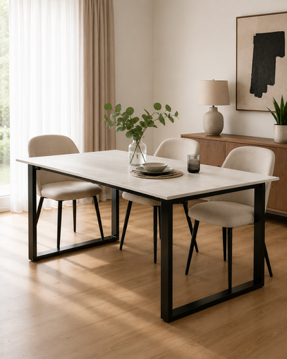Mesa Mineiro Símil Mármol 160cm Patas Negras