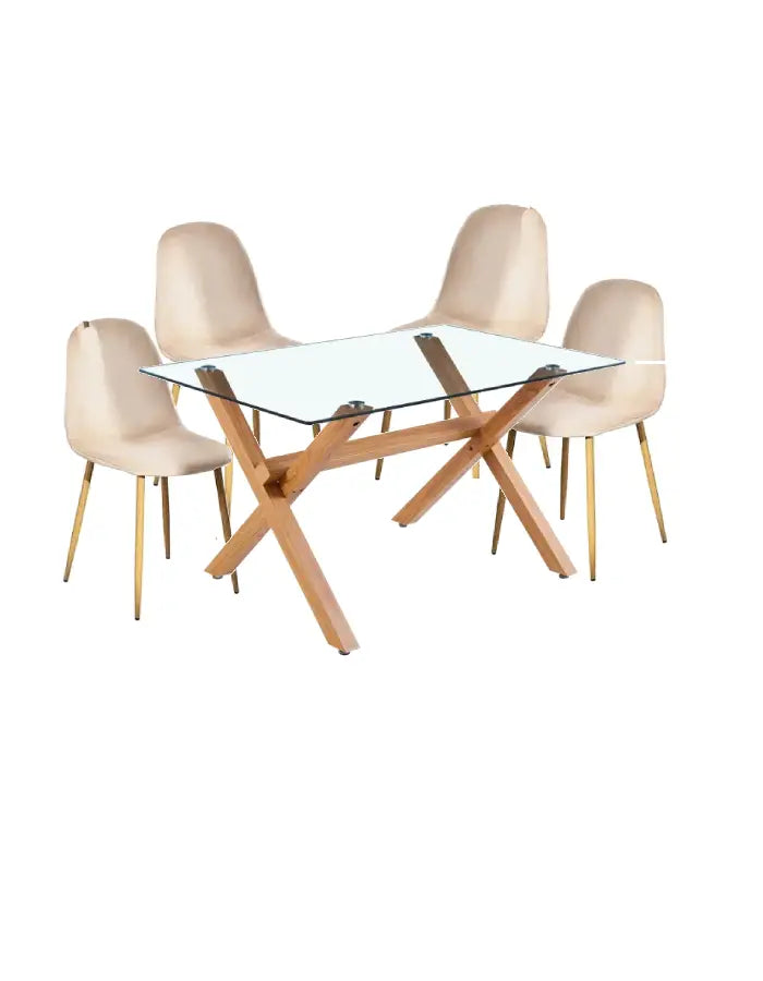 Comedor Paris Terciopelo Cross Rectangular 4P