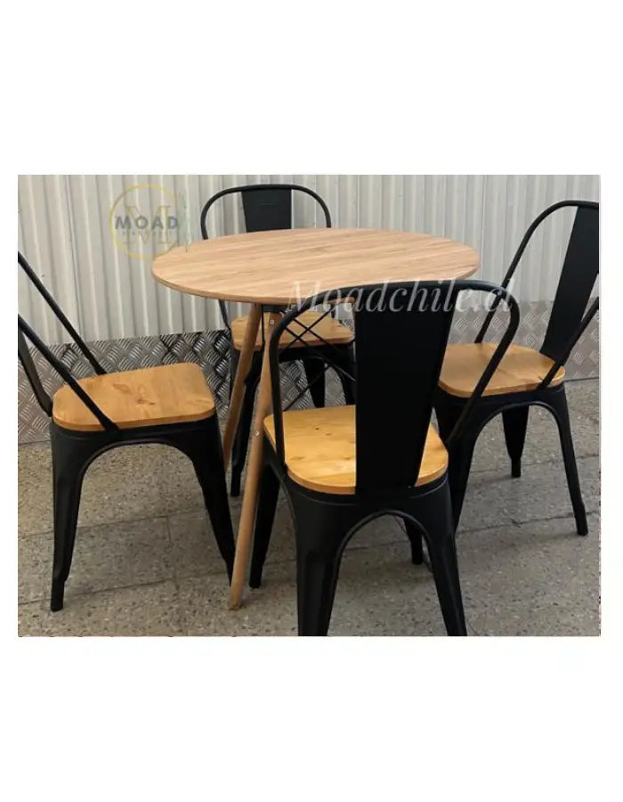 Comedor Redondo 4P Madera y Hierro