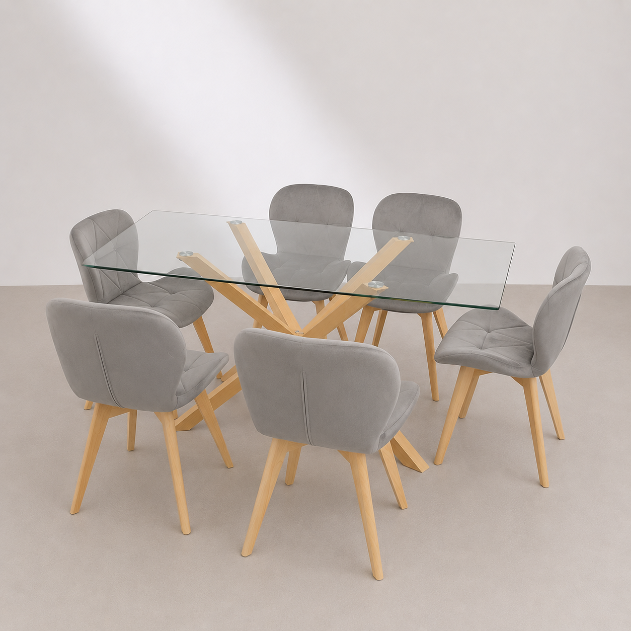 Comedor Rectangular London Cross Mariposa Terciopelo 6P
