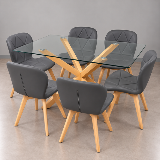 Comedor Rectangular London Cross Mariposa Ecocuero 6P
