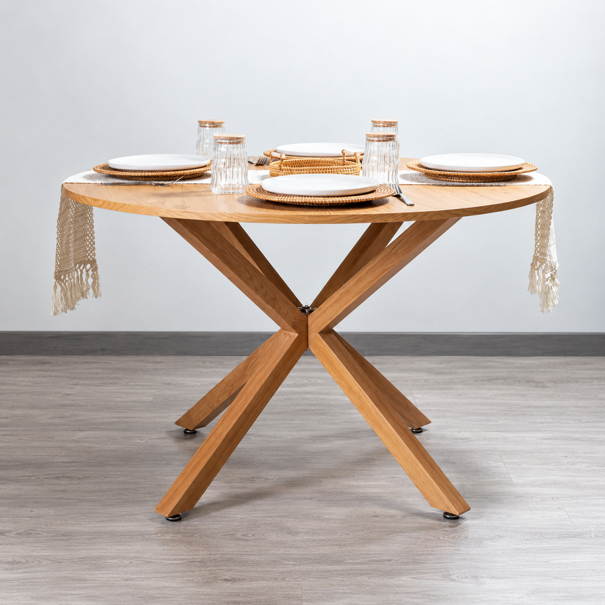 Mesa de Comedor Redonda Cross 100cm - Cubierta de Madera