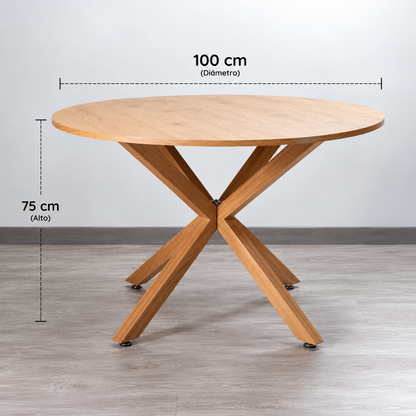 Mesa de Comedor Redonda Cross 100cm - Cubierta de Madera