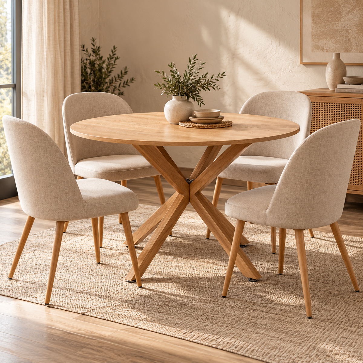 Mesa de Comedor Redonda Cross 100cm - Cubierta de Madera