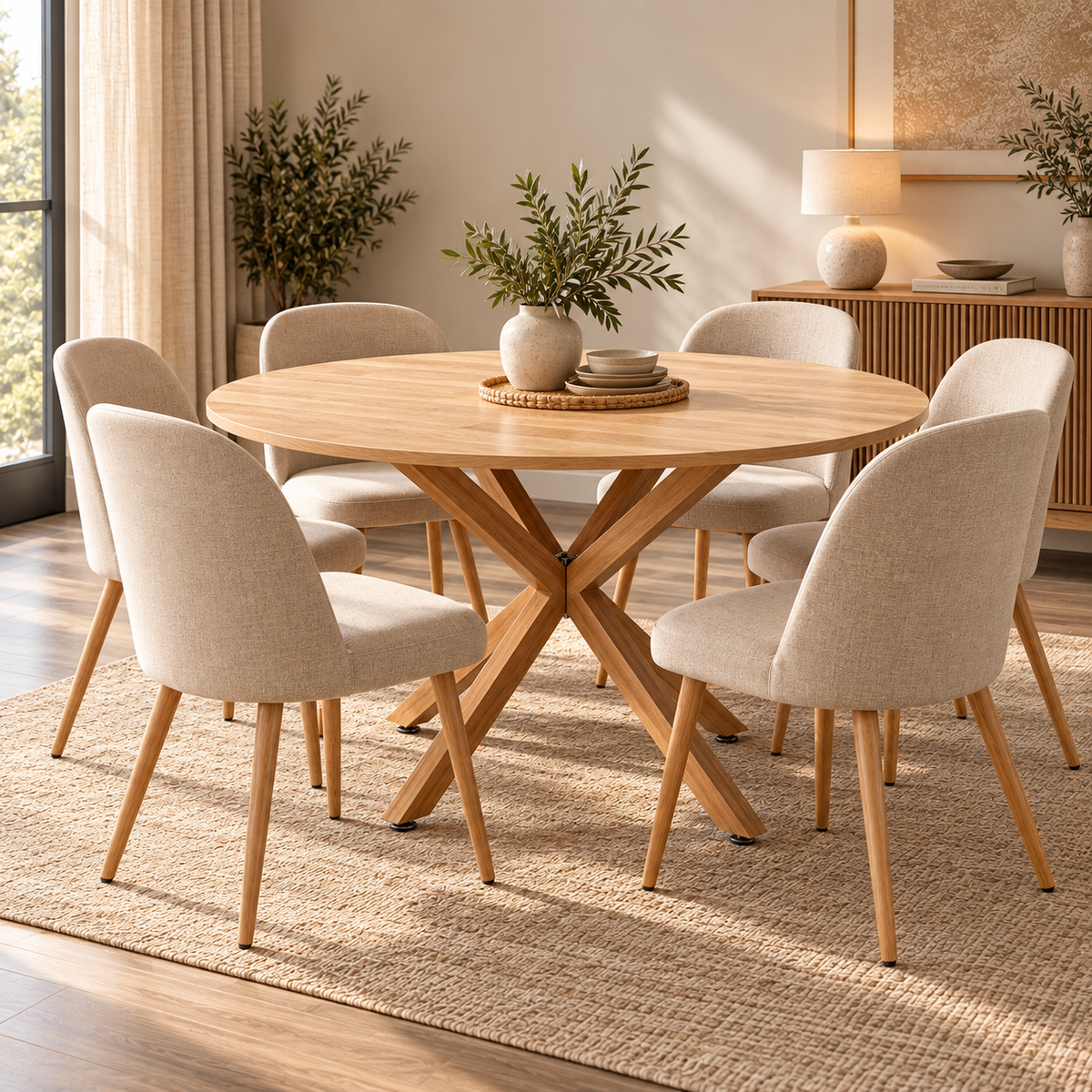Mesa de Comedor Redonda Cross 120cm - Cubierta de Madera