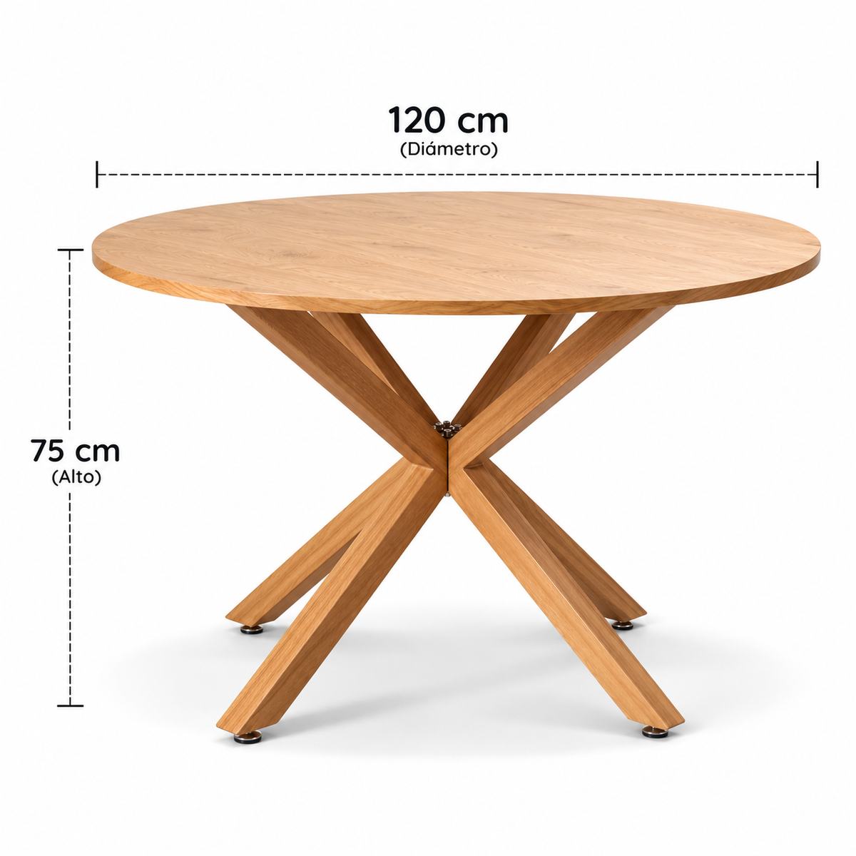 Mesa de Comedor Redonda Cross 120cm - Cubierta de Madera