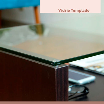 Mesa de centro moderna madera walnut wood vidrio