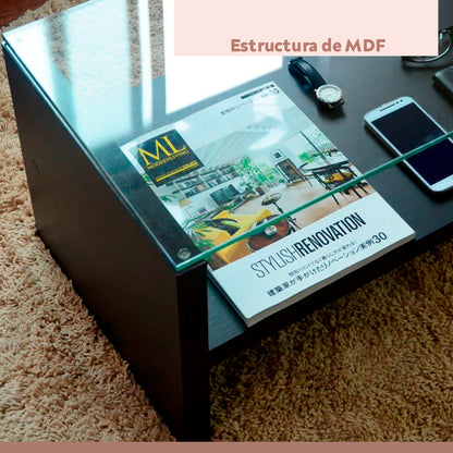 Mesa de centro moderna madera walnut wood vidrio