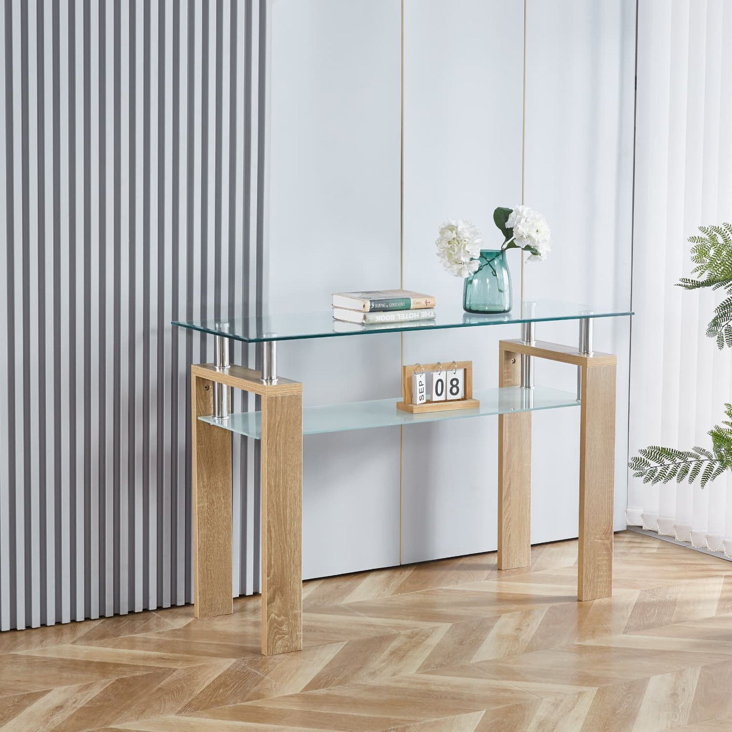 Mesa de Arrimo Rectangular de Vidrio