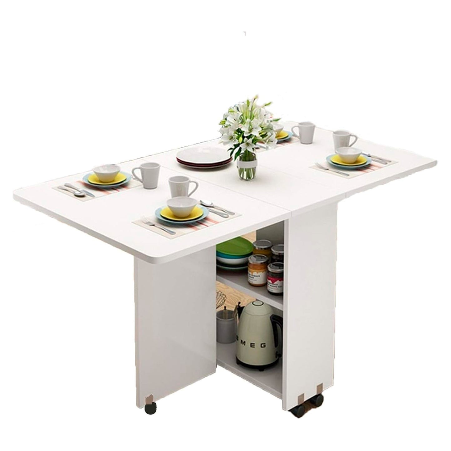 Mesa de comedor plegable extensible blanca 140x60cm