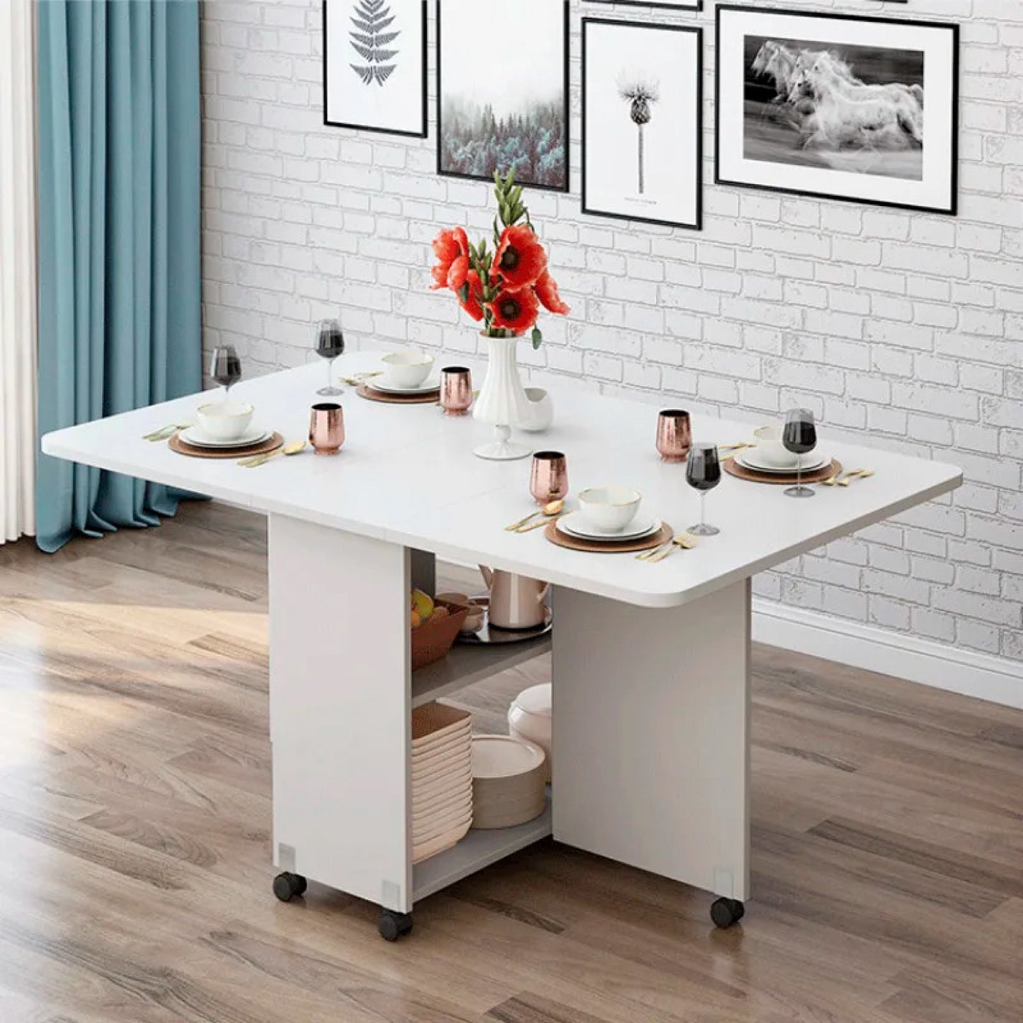 Mesa de comedor plegable extensible blanca 140x60cm