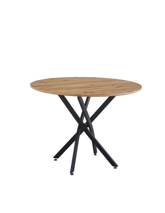 Mesa de comedor redonda 100cm color madera enrejada