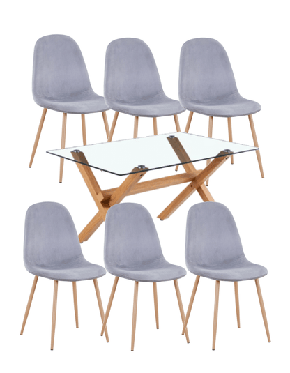 Comedor Paris Terciopelo Cross Rectangular 6P