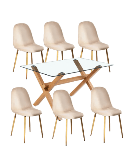 Comedor Paris Terciopelo Cross Rectangular 6P