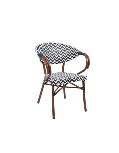 Silla Bistro Parisina Rattan con reposabrazos - Blanca con negro