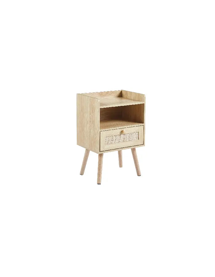 Velador Mesh rattan con cajón y espacio