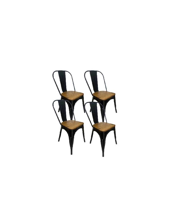 Pack 4 Sillas Tolix con asiento de Madera oscura