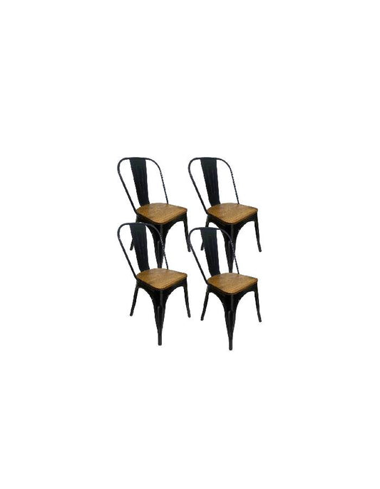 Pack 4 Sillas Tolix con asiento de Madera oscura