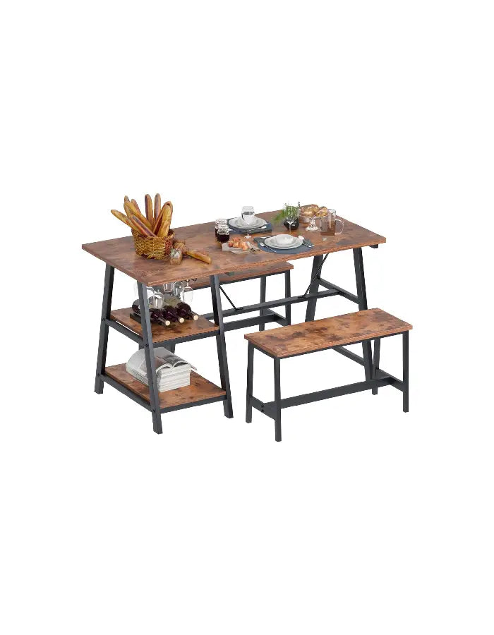 Comedor industrial con repisas y banquetas