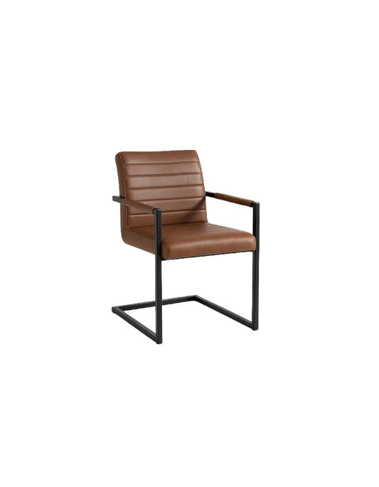 Silla Industrial de Cuero Sintético Marrón con Base Metálica