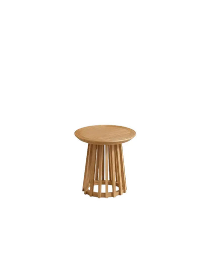 Mesa Redonda de 50 cm Madera Natural con Base Estilo Rejilla