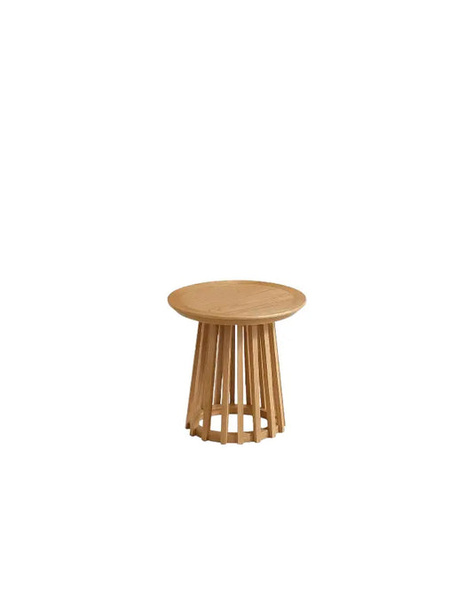 Mesa Redonda de 50 cm Madera Natural con Base Estilo Rejilla