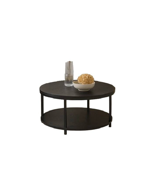 Mesa de Centro Redonda Negra - Diseño Moderno con Doble Nivel