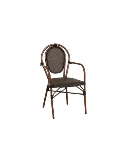 Silla Provence Parisina Rattan con Reposabrazos - Café Oscuro