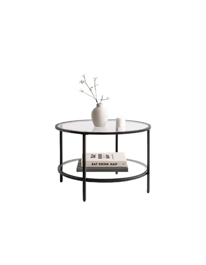 Mesa de Centro Orbe con Vidrio y Metal Negro